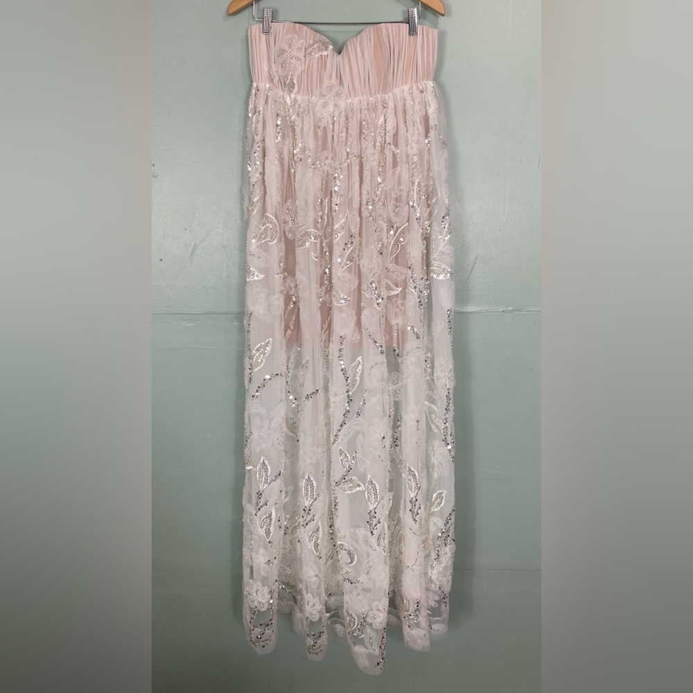 Helsi Beatrice Strapless Maxi Dress White Embellished Sequin Beaded Bridal Small - Picture 3 of 9